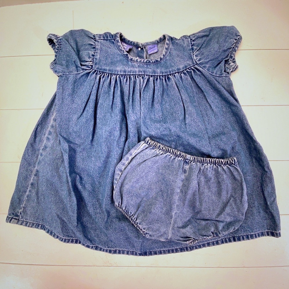 Baby Crew Denim Dress Set Girls 18M Vintage Style Bloomers Cotton Blue Summer